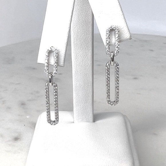 .925 Sterling Silver Rhodium Plated Dangling CZ Paperclip Earrings - Picture 6 of 17